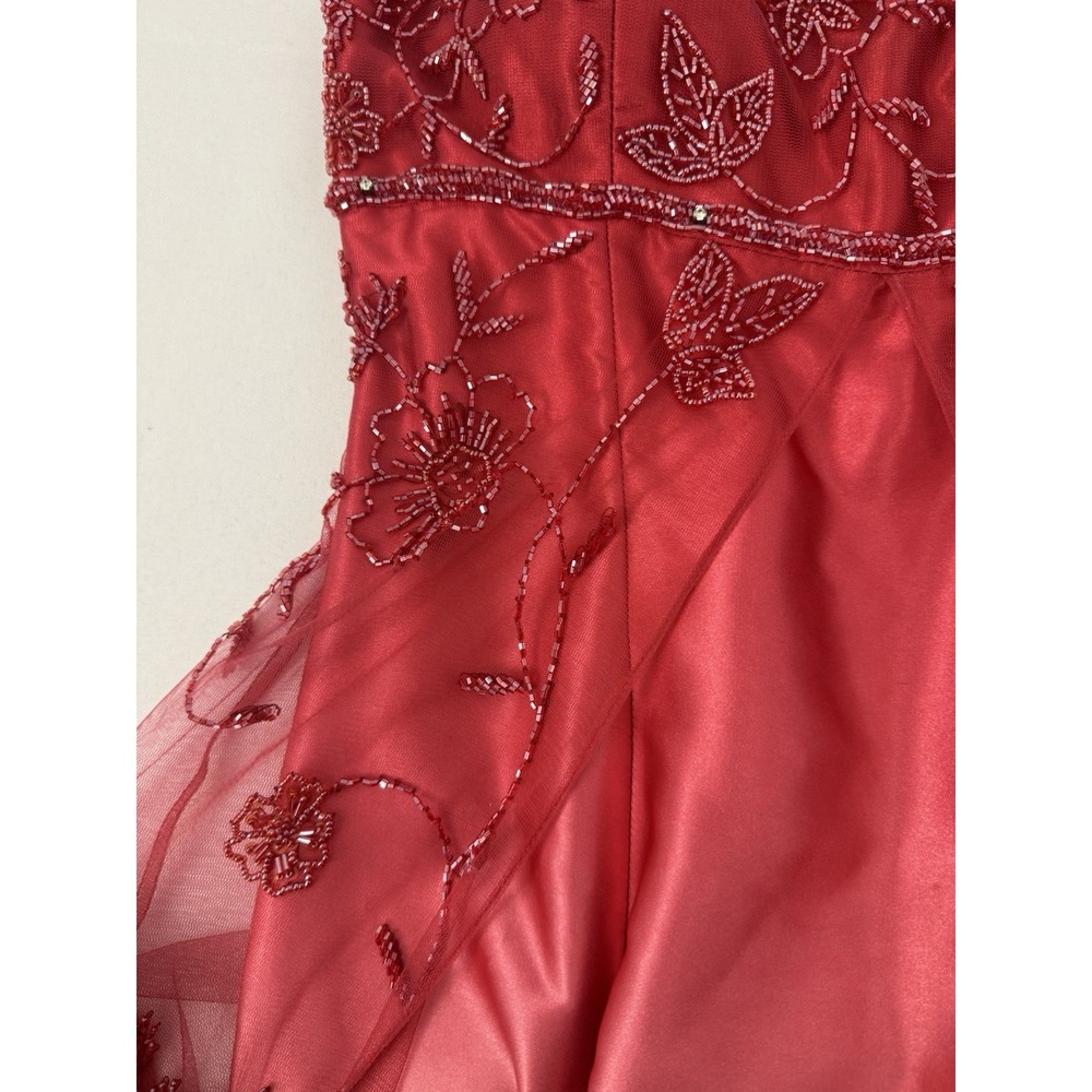 VTG Y2K Cache Red Pink Ombre Beaded Gown Dress Mesh Overlay Womens Size 4 FLAWS - Picture 8 of 16